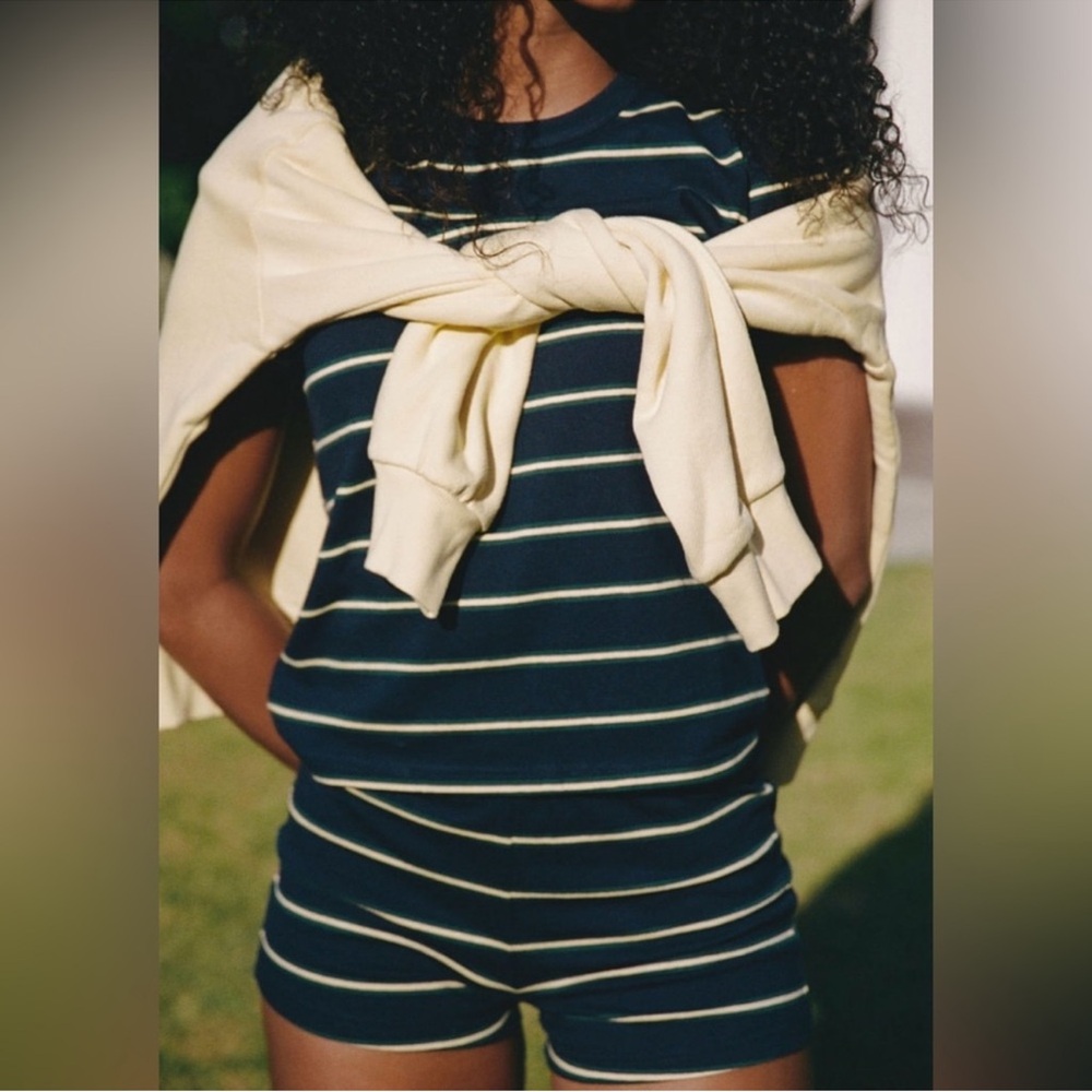 Parke Navy and Green Striped Set small bottom, medium top